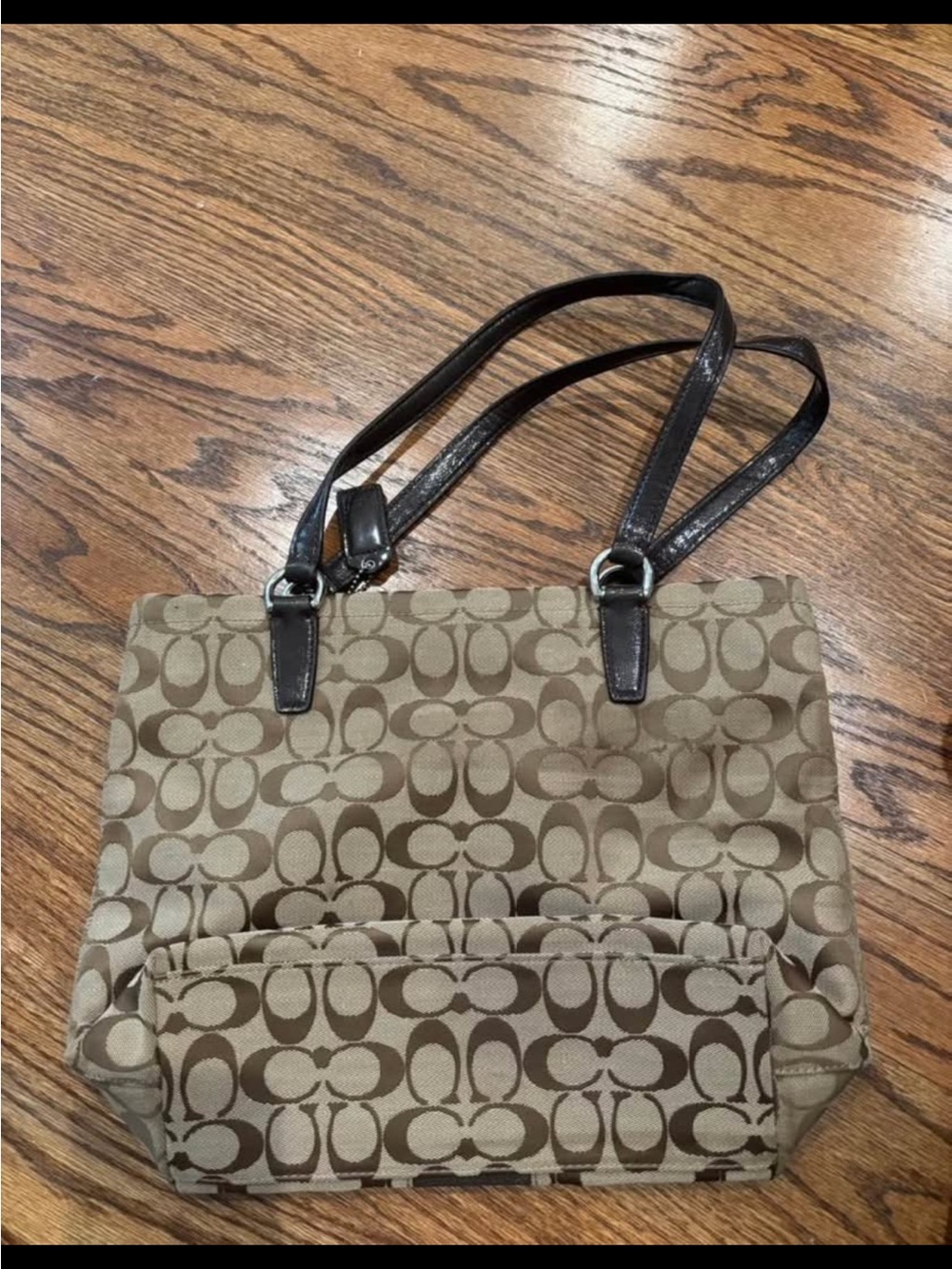 Coach Brown Signature Canvas Tote with Dark Trim - Picture 2 of 7